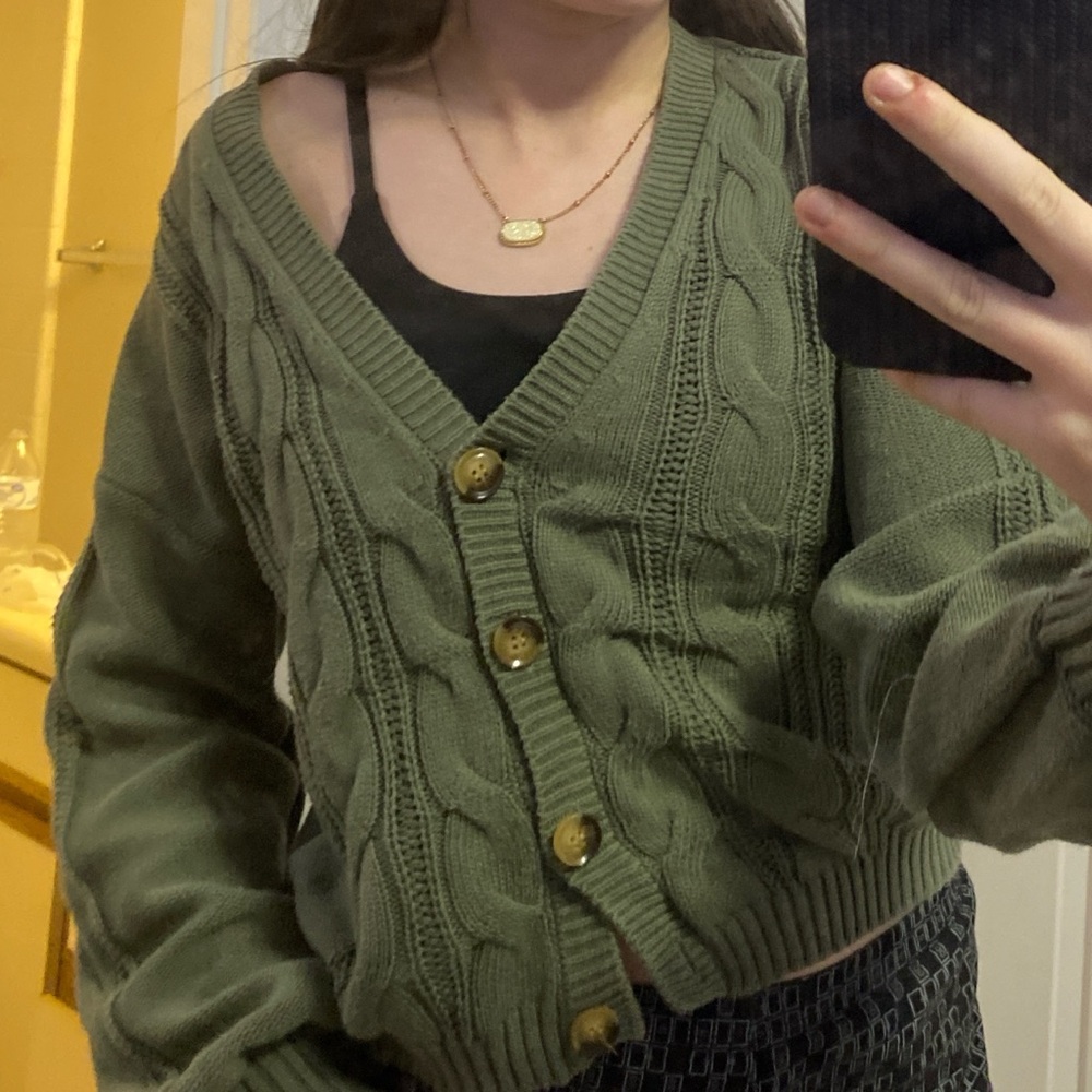 knit green cardigan
